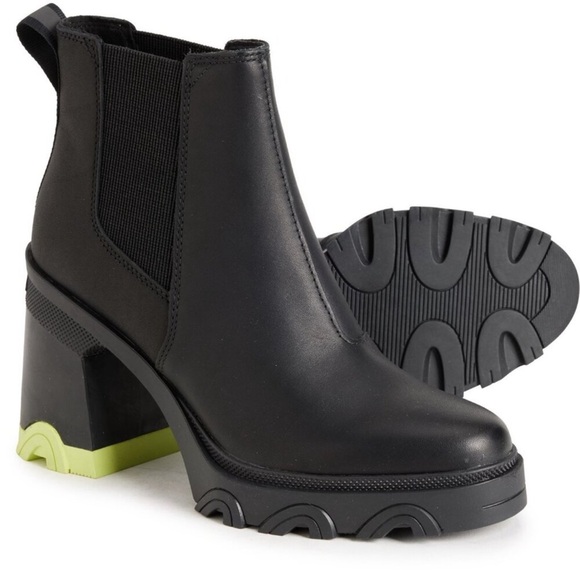 NWT SOREL Leather Brex Heel Chelsea Boots Chunky Black/green size 9 - Picture 1 of 6
